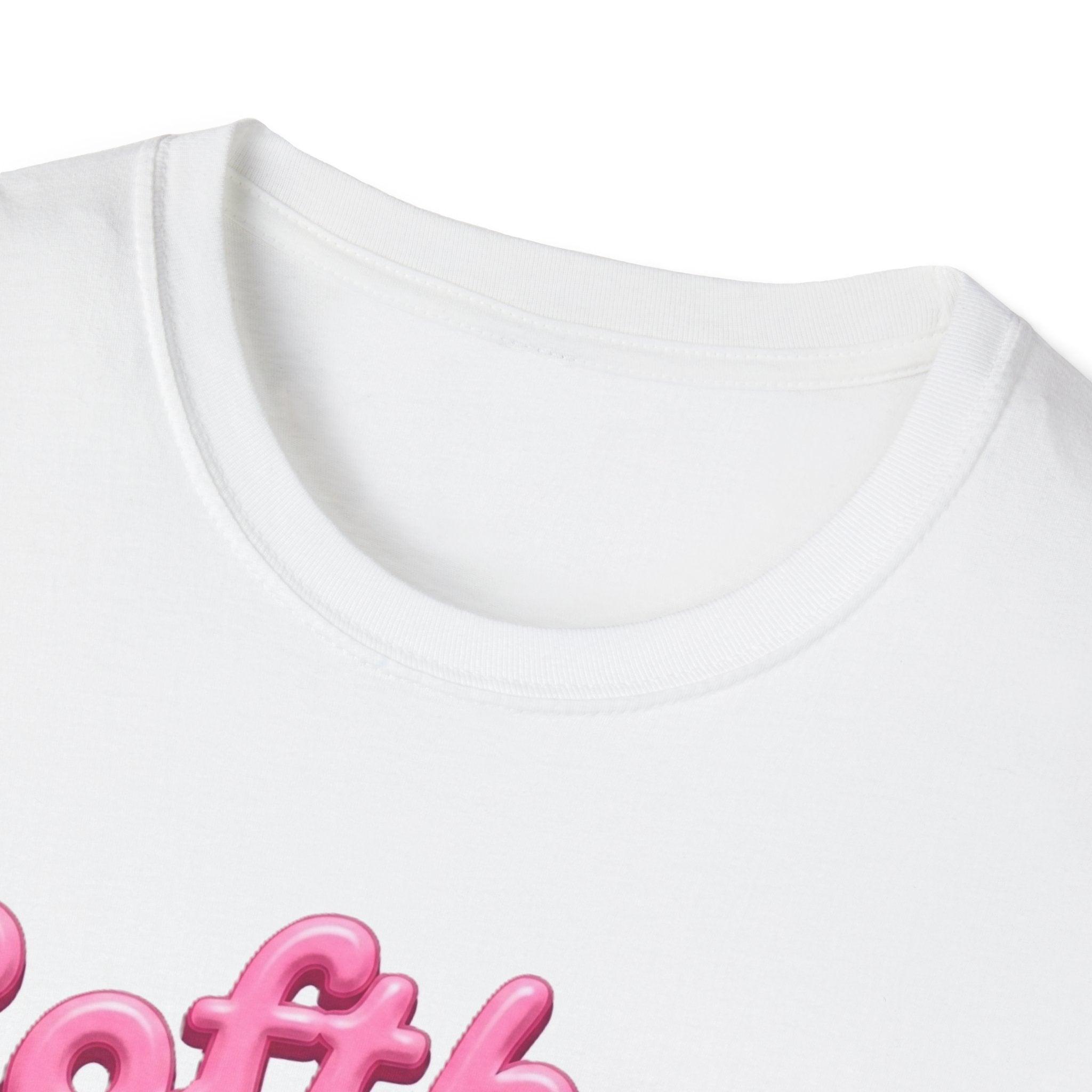 Softball Mom T-Shirt — Pink Script with Glove, Ball & Drink Graphic